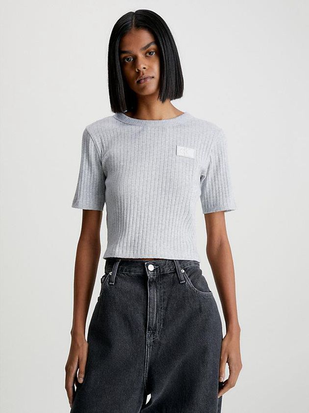 Calvin Klein USA Slim Cropped Badge Womens T-Shirt Grey 7123086-EW